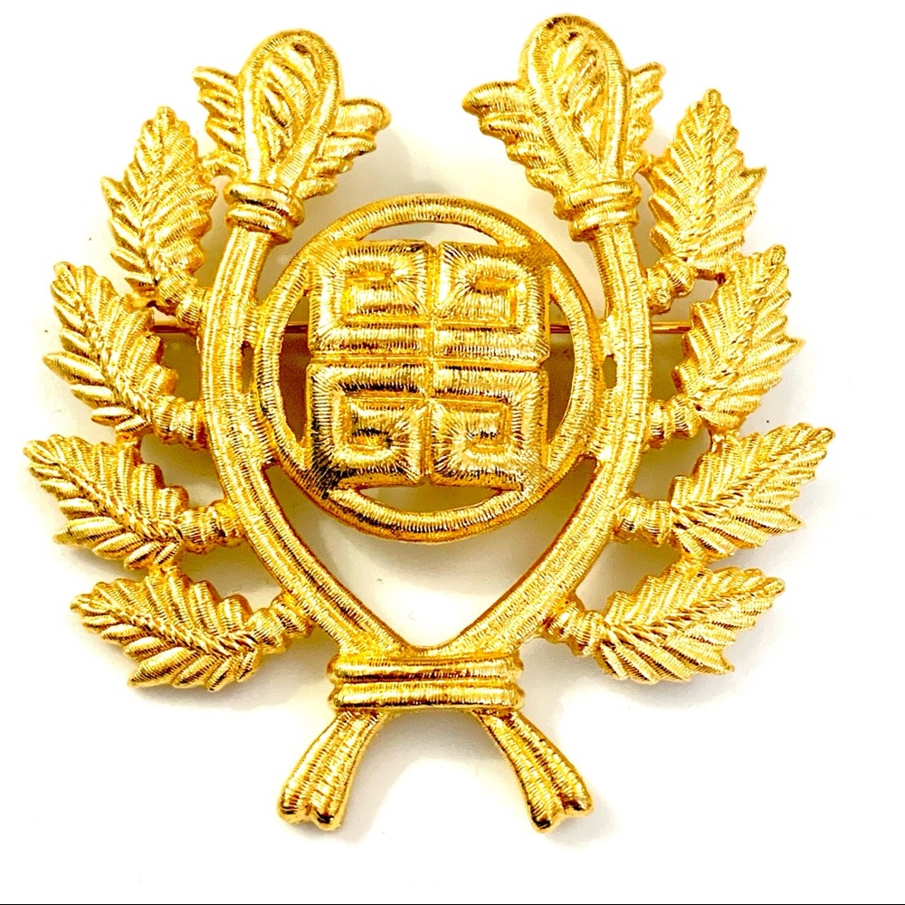 Givenchy Gold Tone Crest Brooch